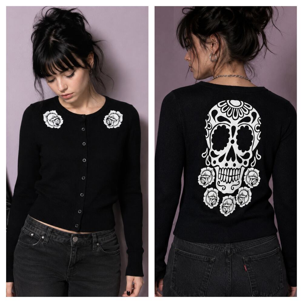Teenage Runaway Urban Outfitters Sugar Skull Rose Cardigan M Goth Emo Punk 2012